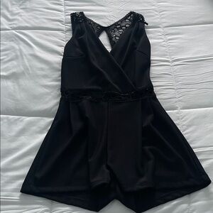 Black Lace Trim Romper